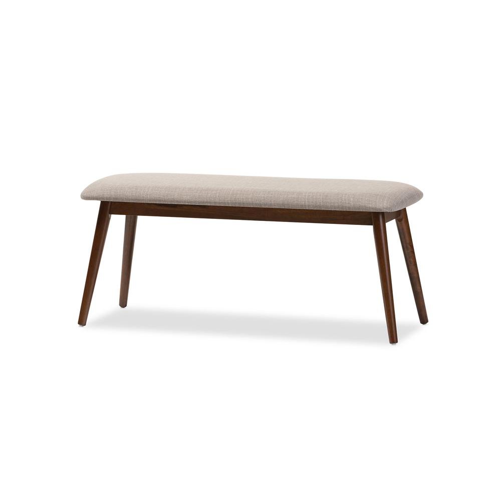Modern Light Grey Fabric and "Oak" Medium Brown Finishing Wood Dining Bench. Picture 7