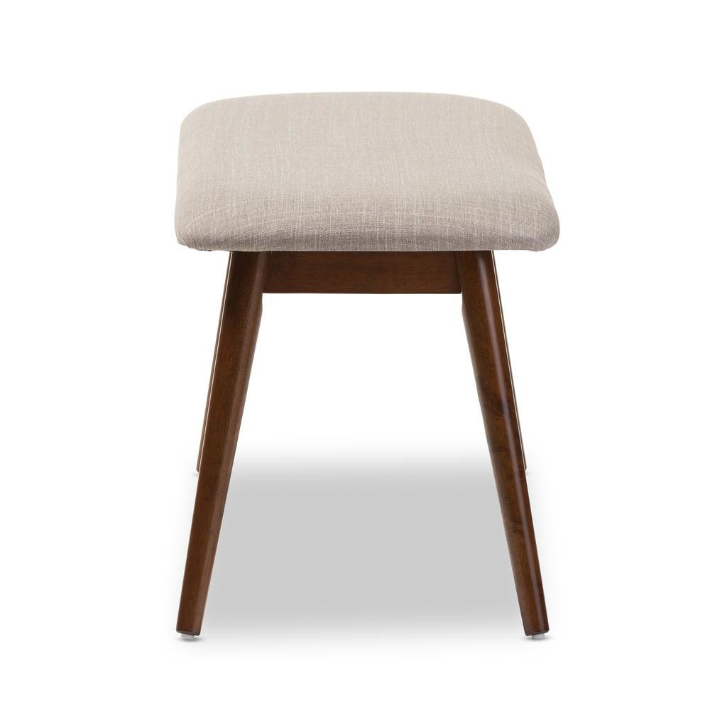Modern Light Grey Fabric and "Oak" Medium Brown Finishing Wood Dining Bench. Picture 8