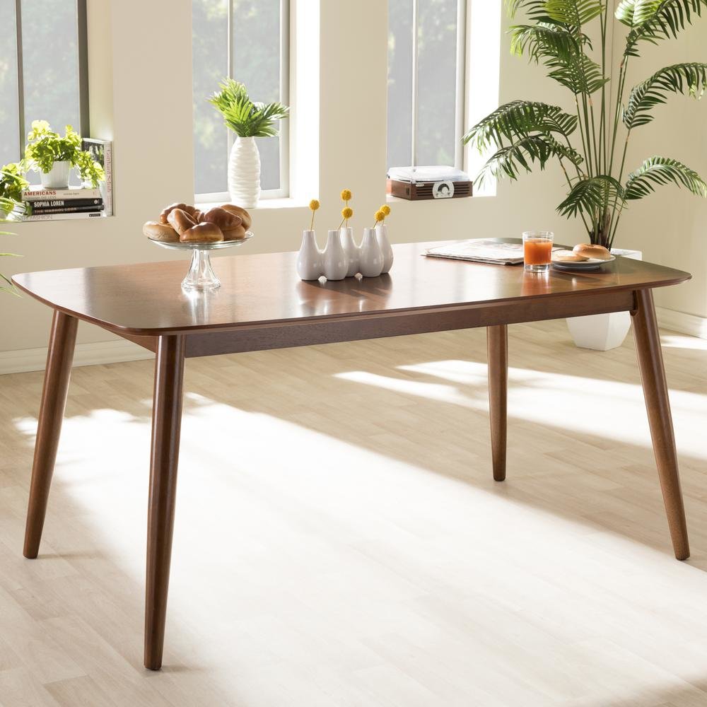 Flora Mid-Century Modern "Oak" Medium Brown Finishing Wood Dining Table. Picture 7
