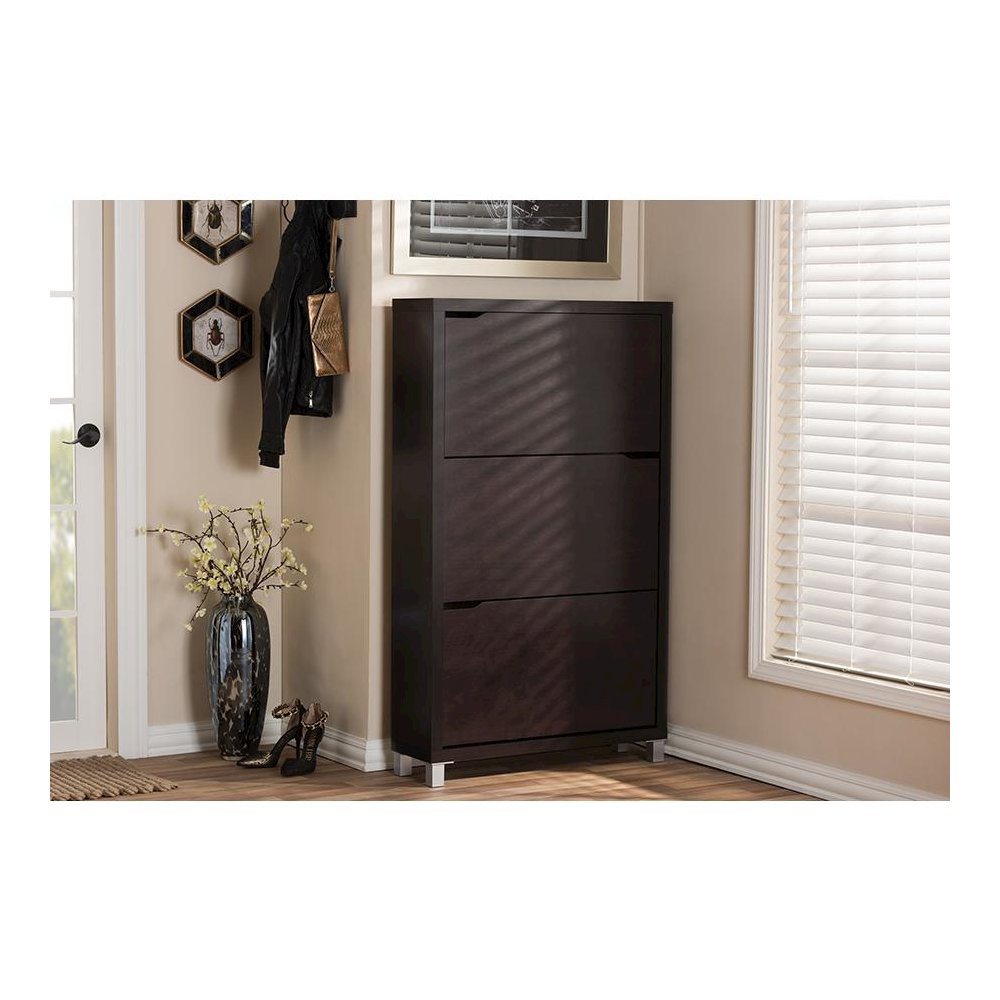 Baxton Studio Simms Dark Brown Modern Shoe Cabinet. Picture 3