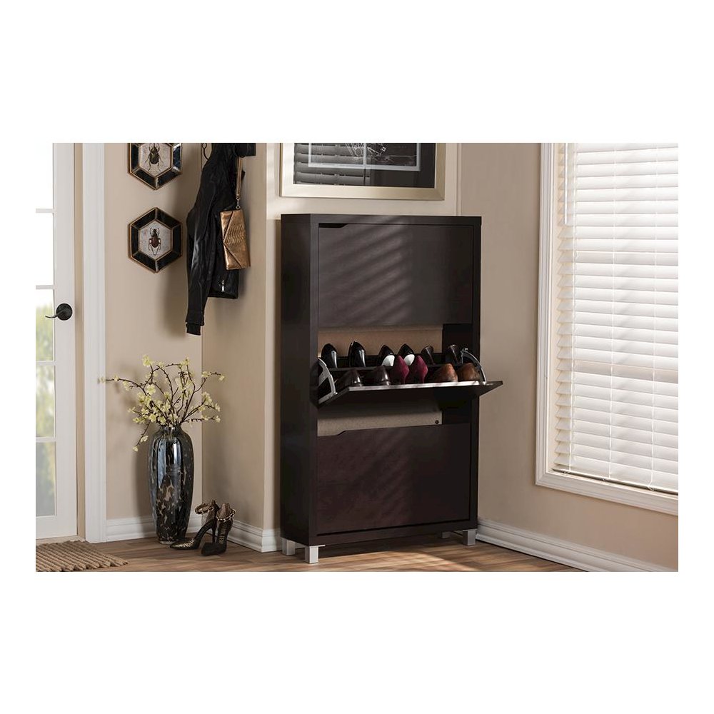Baxton Studio Simms Dark Brown Modern Shoe Cabinet. Picture 4