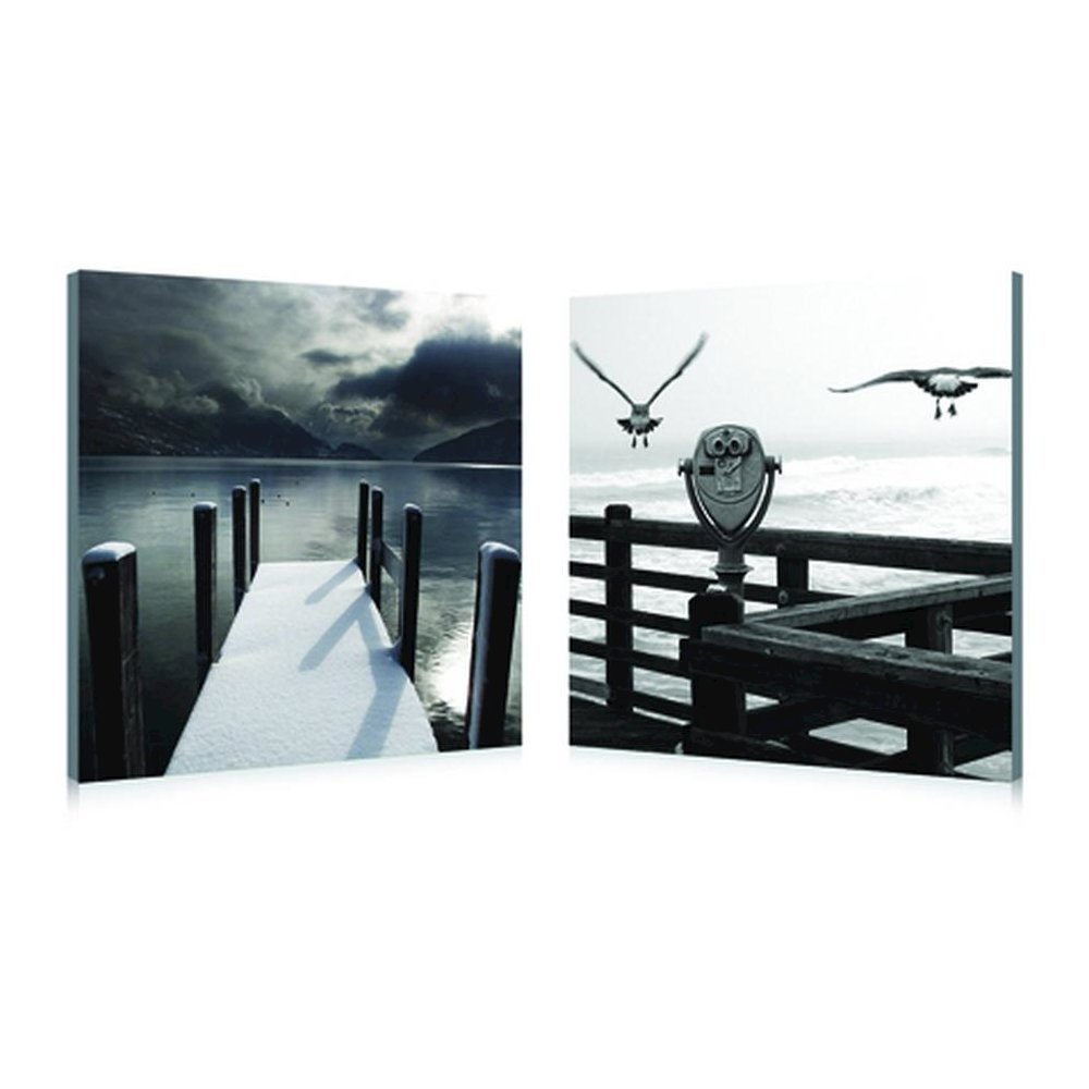 Lake Lookout Mounted Photography Print Diptych Black/White. Picture 1