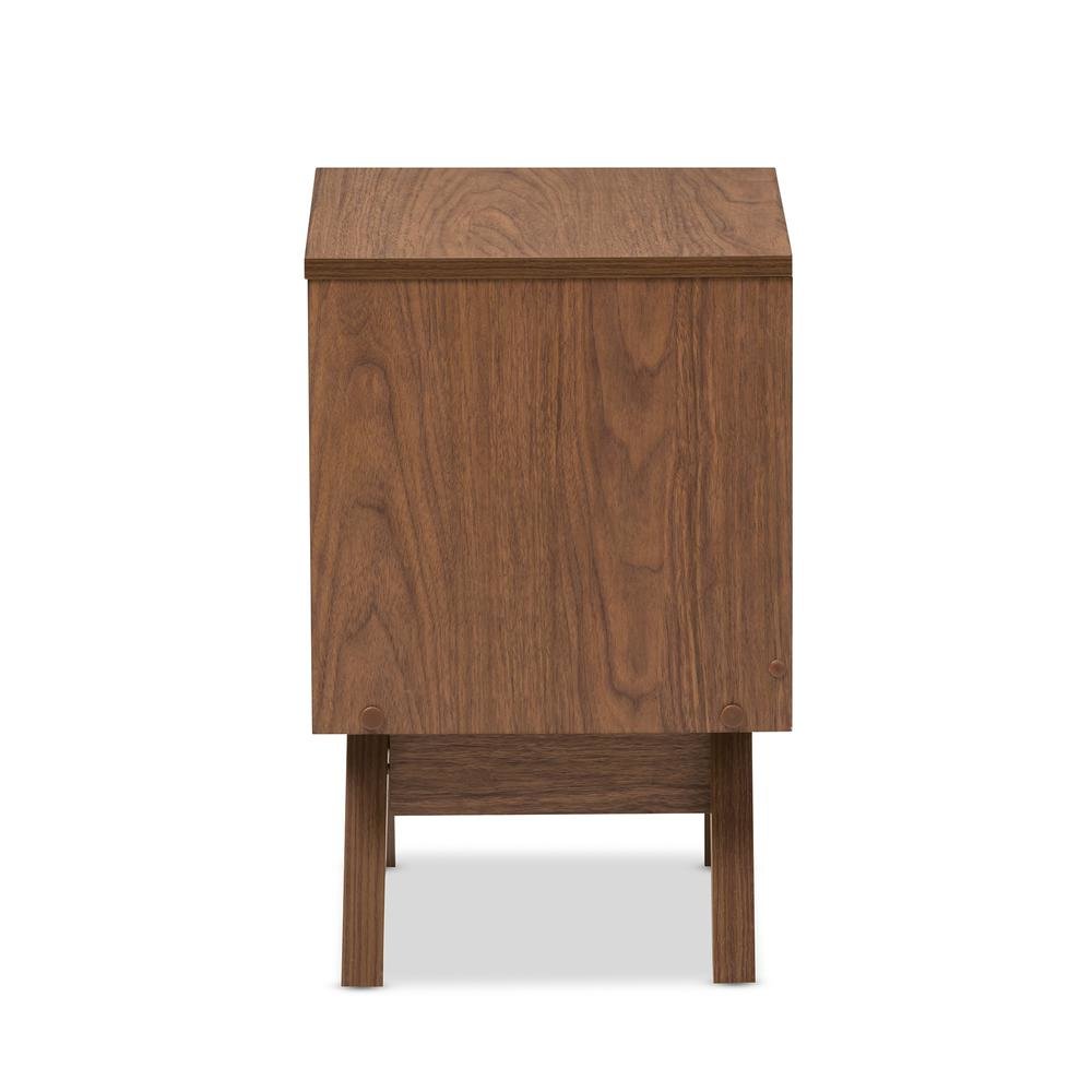 Hildon Mid-Century Modern White and Walnut Wood 2-Drawer Storage Nightstand. Picture 11