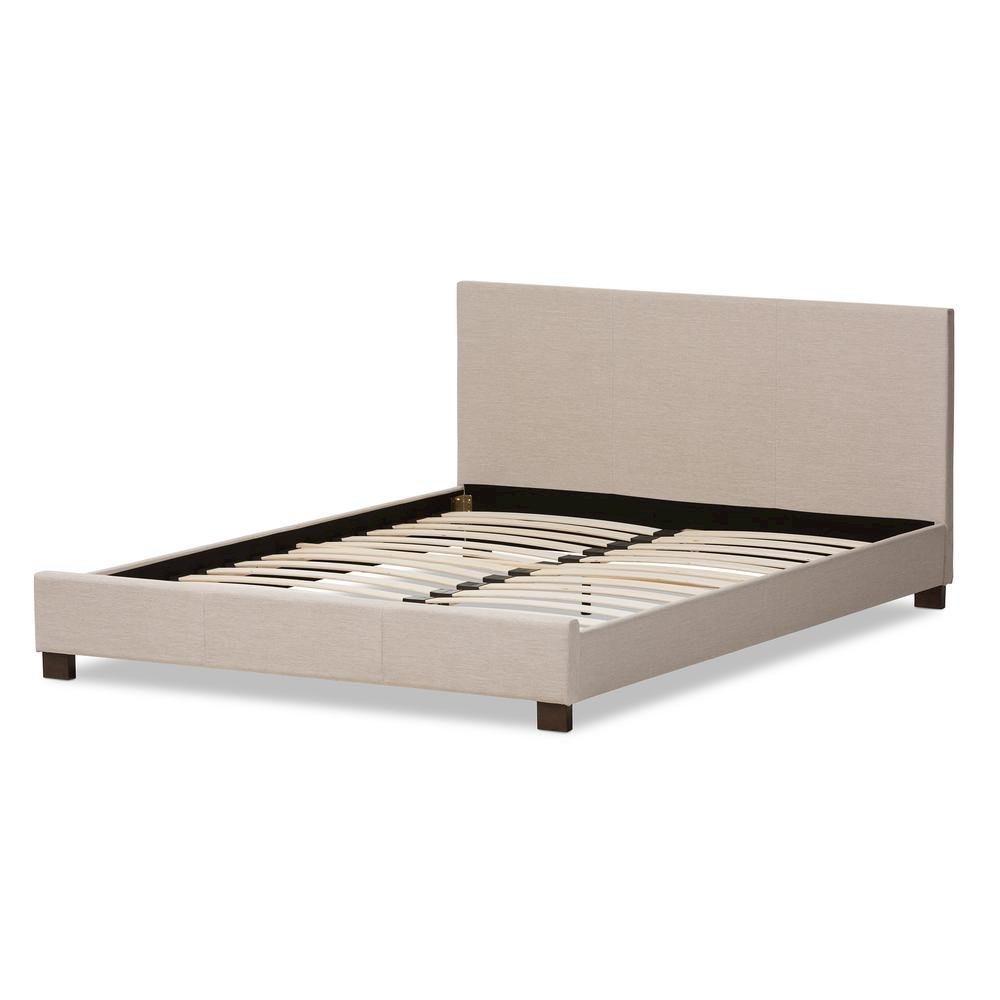 Beige Fabric Upholstered Panel-Stitched Full Size Platform Bed. Picture 9