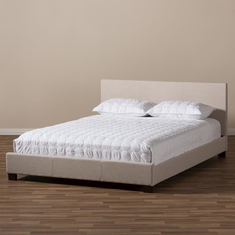 Beige Fabric Upholstered Panel-Stitched Full Size Platform Bed. Picture 12