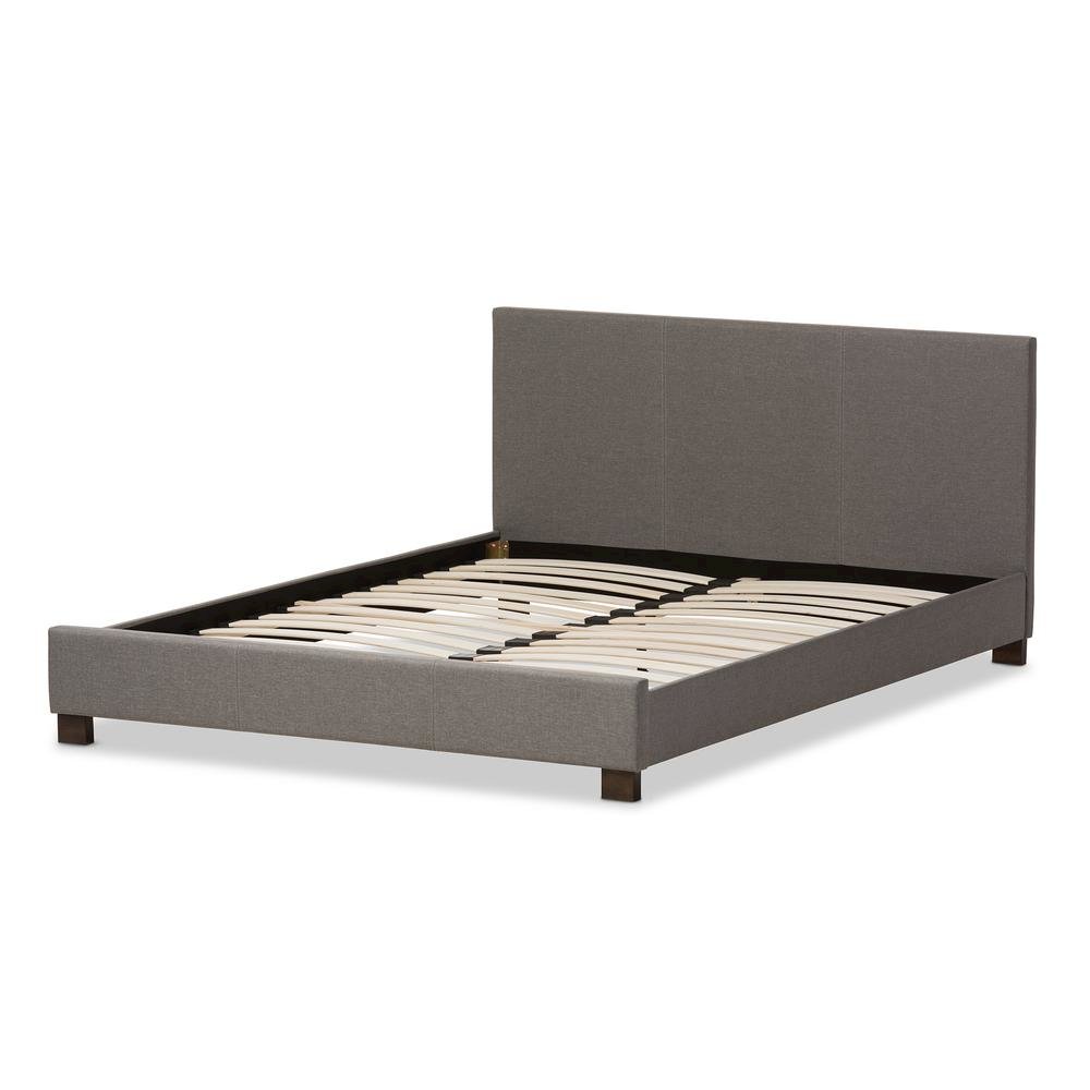 Grey Fabric Upholstered Panel-Stitched Full Size Platform Bed. Picture 9