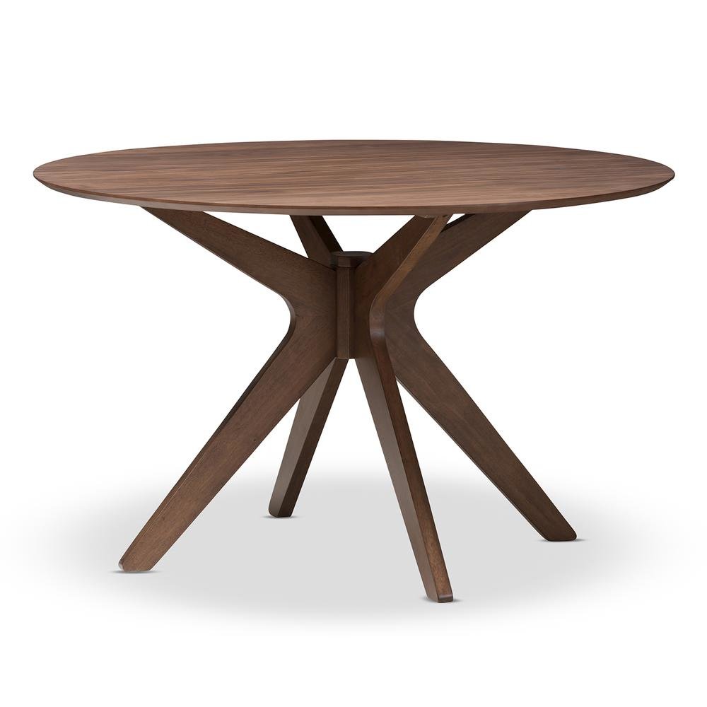 Baxton Studio Monte Mid-Century Modern Walnut Wood 47-Inch Round Dining Table. Picture 8