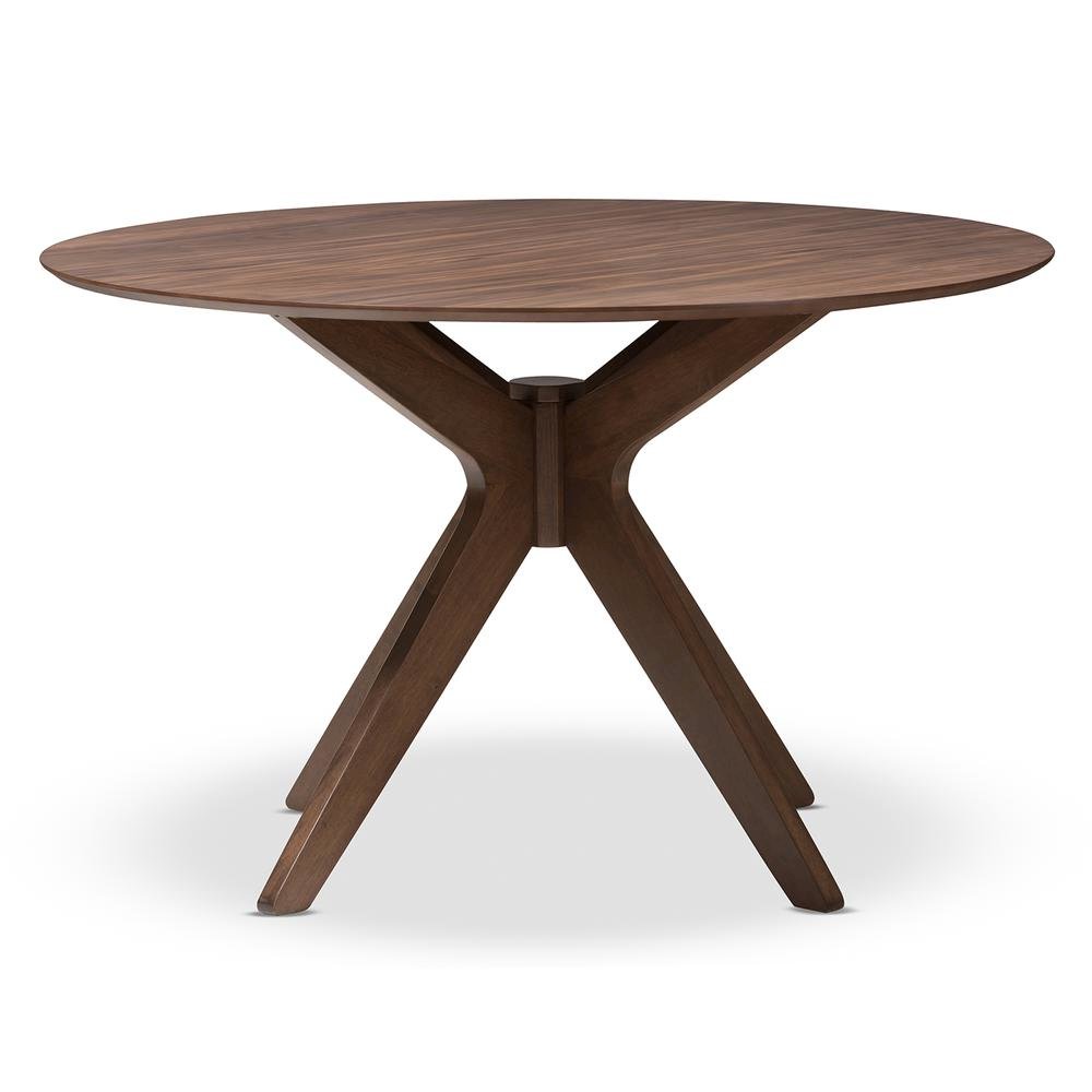 Baxton Studio Monte Mid-Century Modern Walnut Wood 47-Inch Round Dining Table. Picture 9
