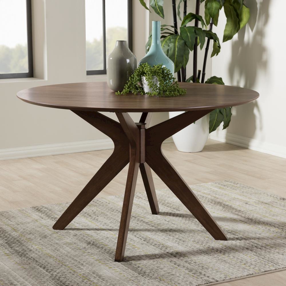 Baxton Studio Monte Mid-Century Modern Walnut Wood 47-Inch Round Dining Table. Picture 12