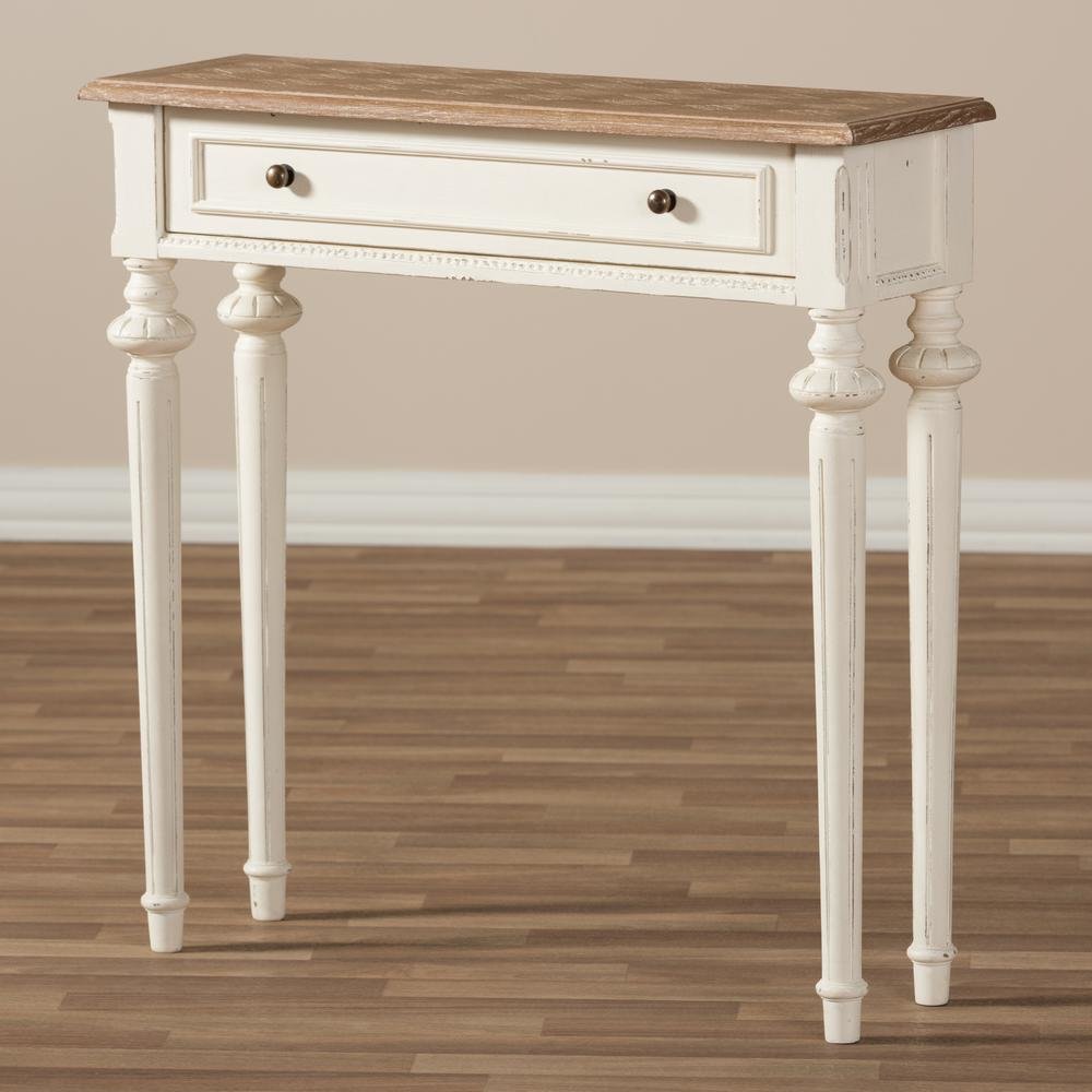 Weathered Oak and White Wash Distressed Finish Wood Two-Tone Console Table. Picture 17