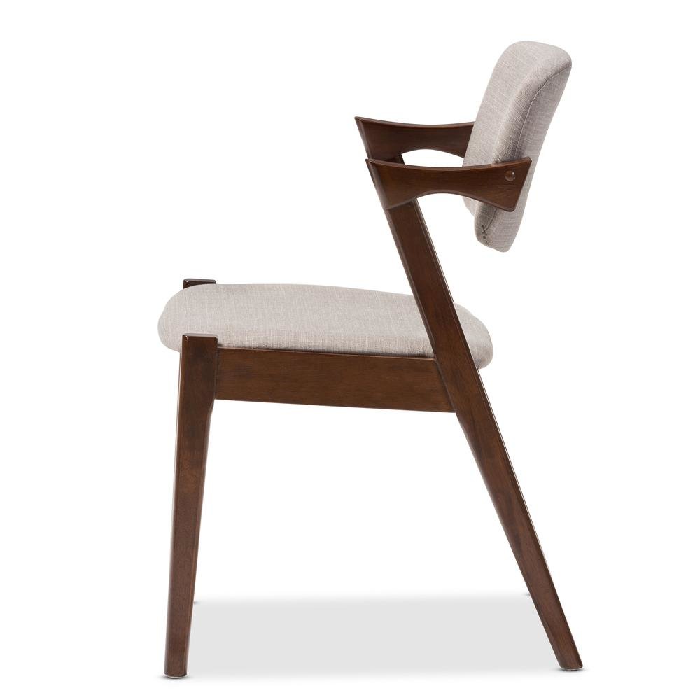 Elegant Mid-Century Dark Walnut Wood Grey Fabric Upholstered Dining Armchair. Picture 8