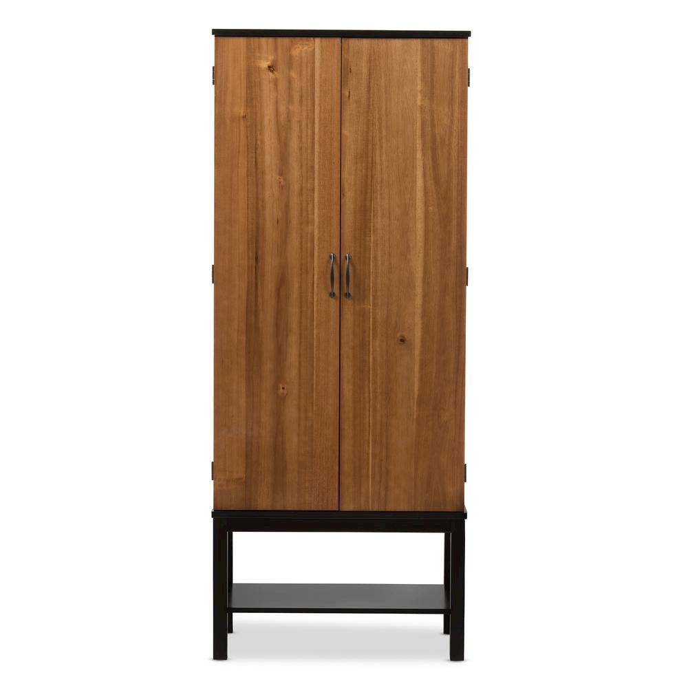 Dark Brown and Walnut Two-Tone Solid Rubberwood Mdf Veneered Wine Cabinet. Picture 2