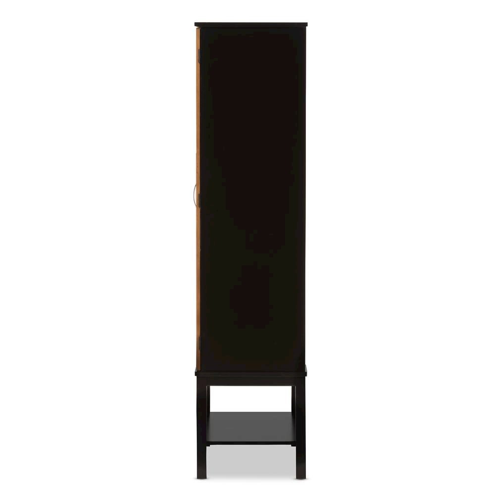 Dark Brown and Walnut Two-Tone Solid Rubberwood Mdf Veneered Wine Cabinet. Picture 3
