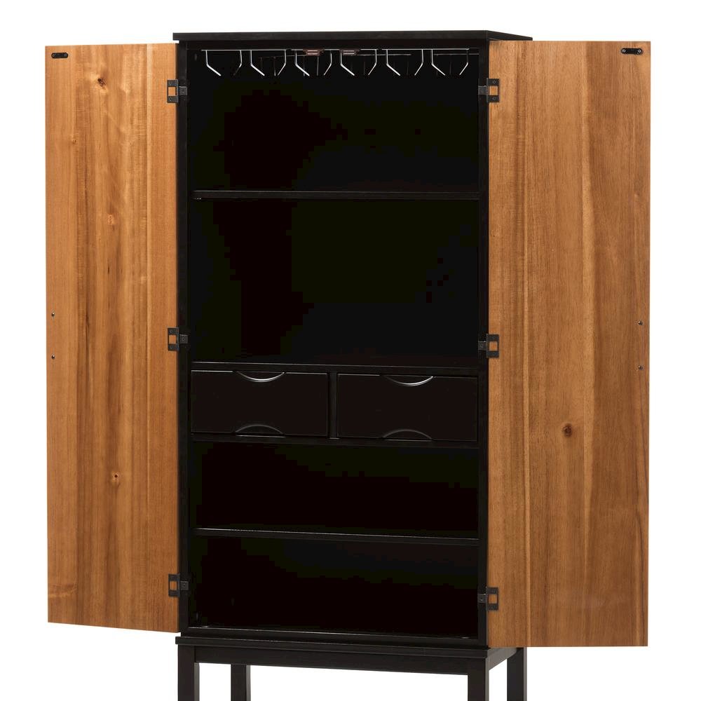 Dark Brown and Walnut Two-Tone Solid Rubberwood Mdf Veneered Wine Cabinet. Picture 4