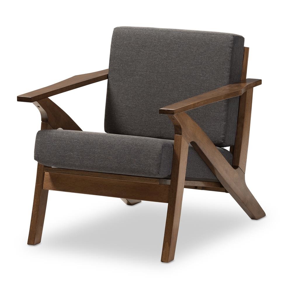 Grey Fabric and "Walnut" Brown Wood Living Room 1-Seater Lounge Chair. Picture 8
