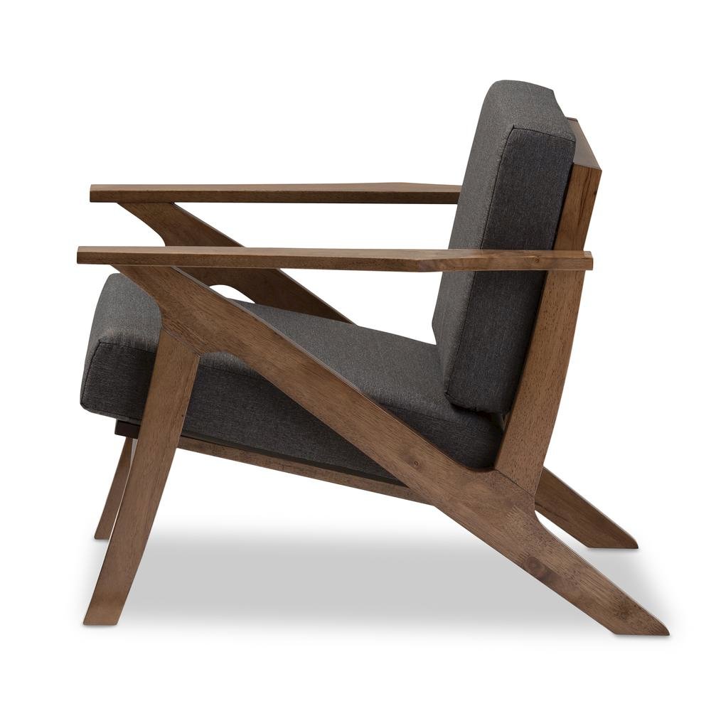 Grey Fabric and "Walnut" Brown Wood Living Room 1-Seater Lounge Chair. Picture 9
