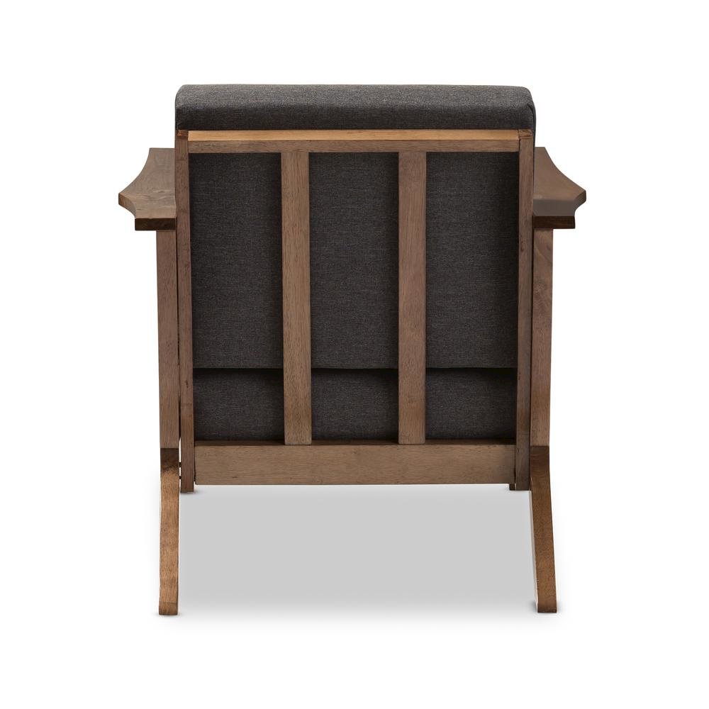 Grey Fabric and "Walnut" Brown Wood Living Room 1-Seater Lounge Chair. Picture 10