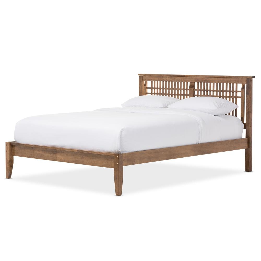 Solid Walnut Wood Window-Pane Style Full Size Platform Bed. Picture 7