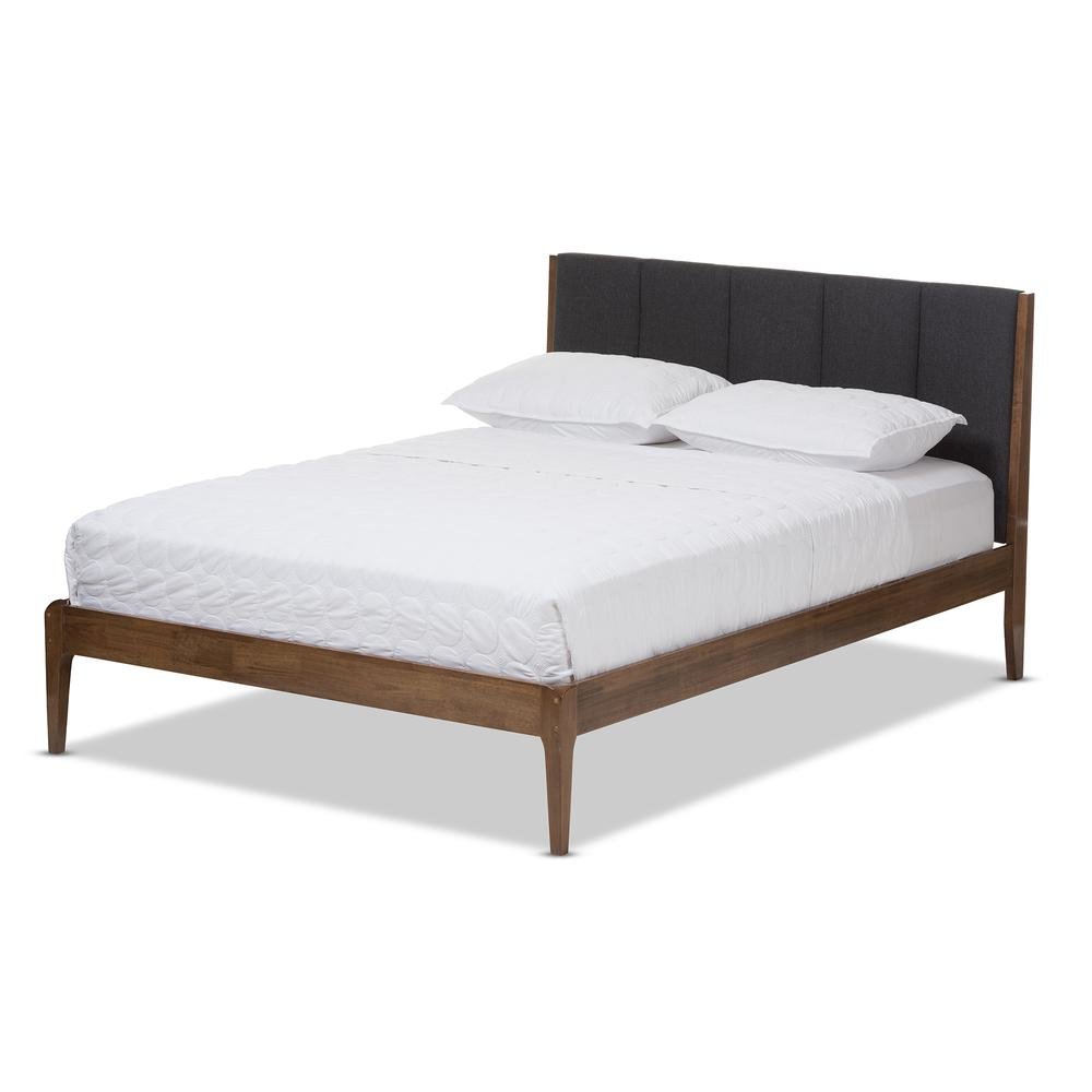 Medium Brown Finish Wood Queen Size Platform Bed. Picture 8