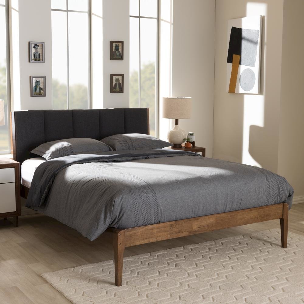 Medium Brown Finish Wood Queen Size Platform Bed. Picture 13