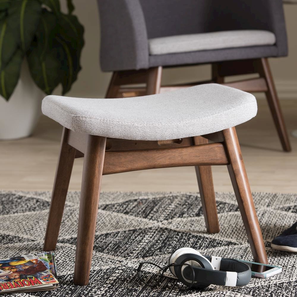 Baxton Studio Vera Mid-Century Modern Light Grey Fabric Upholstered Ottoman. Picture 10