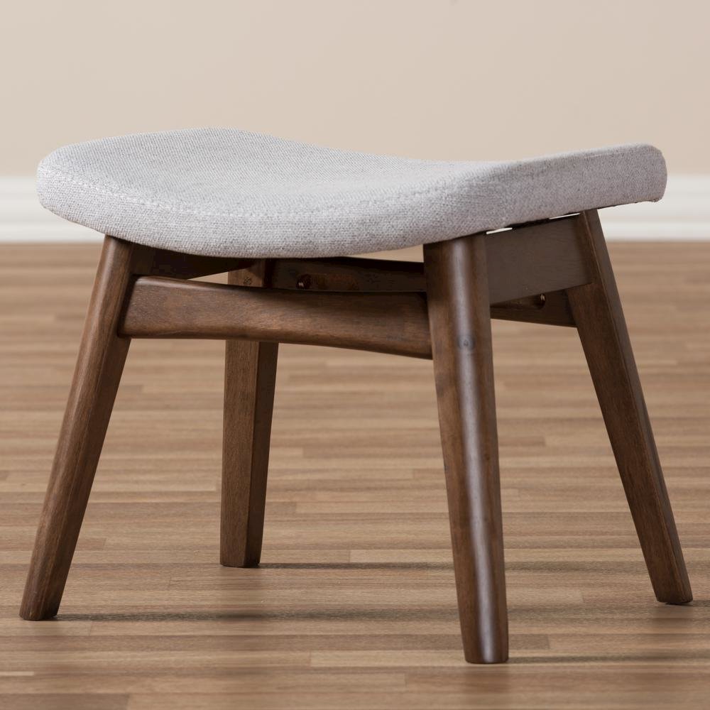 Baxton Studio Vera Mid-Century Modern Light Grey Fabric Upholstered Ottoman. Picture 11