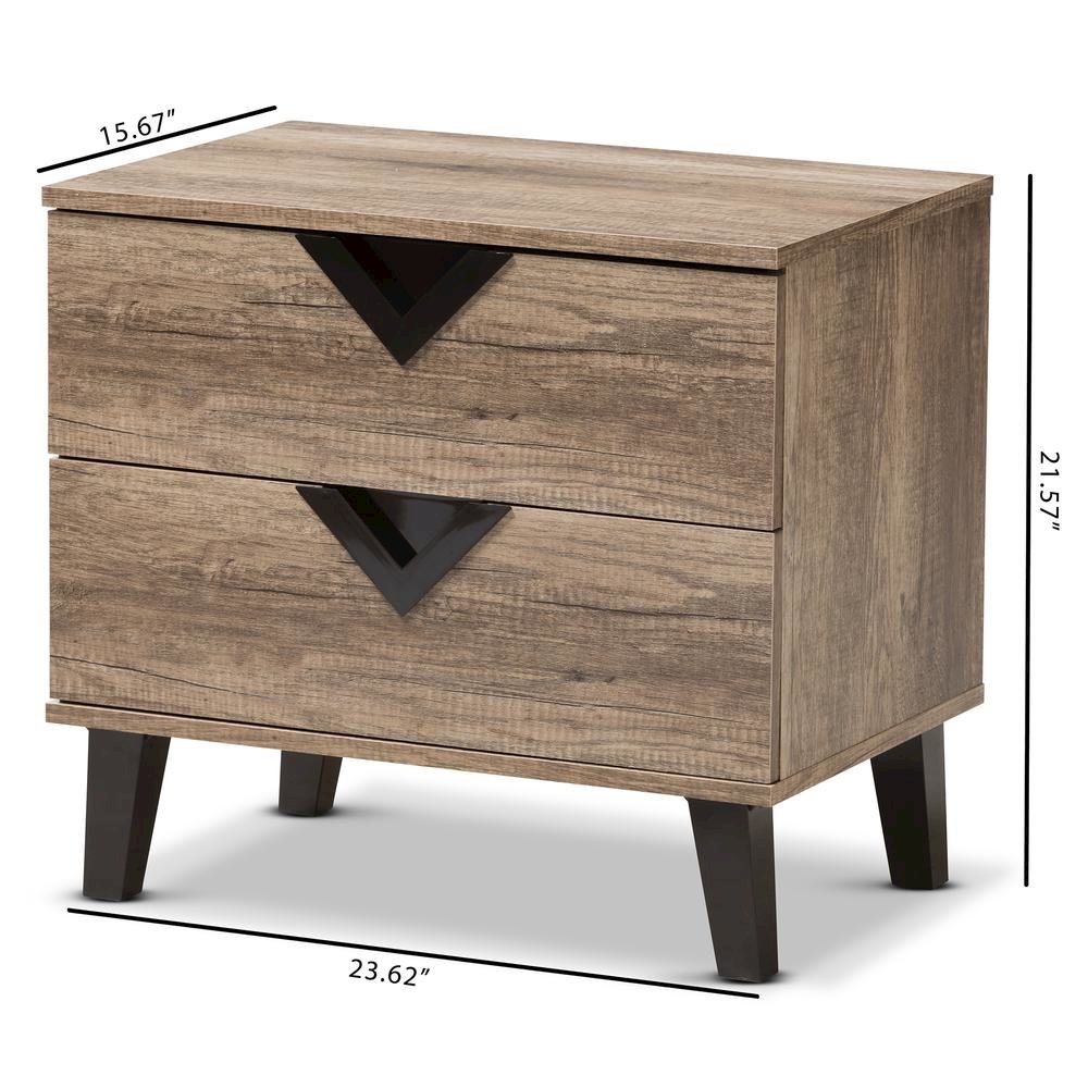 Swanson Modern and Contemporary Light Brown Wood 2-Drawer Nightstand. Picture 14