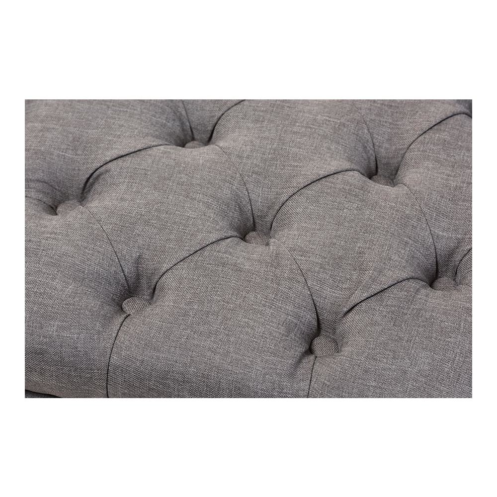 Light Grey Fabric Upholstered Walnut Wood Finished Button-Tufted Storage Ottoman. Picture 5