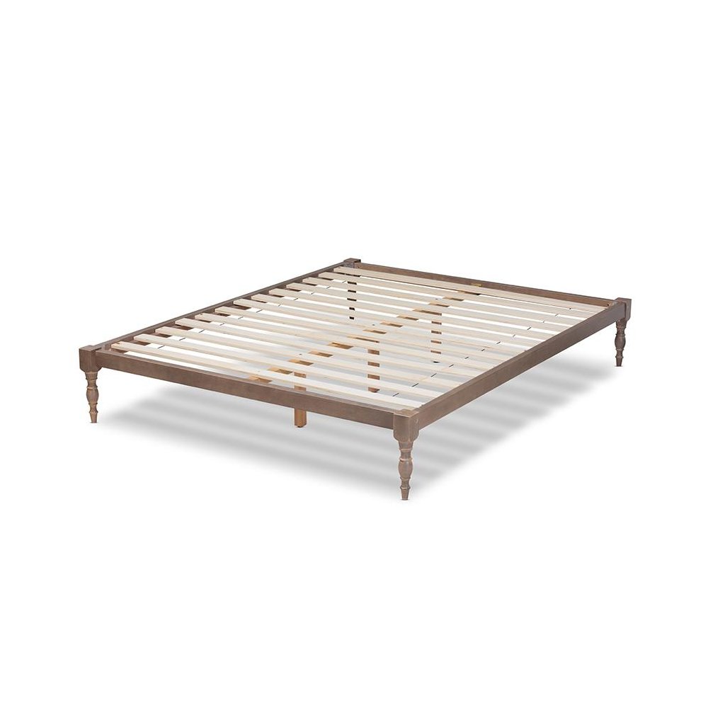 Antique Oak Finished Wood Queen Size Platform Bed Frame. Picture 3