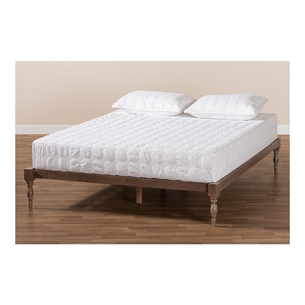 Antique Oak Finished Wood Queen Size Platform Bed Frame. Picture 6