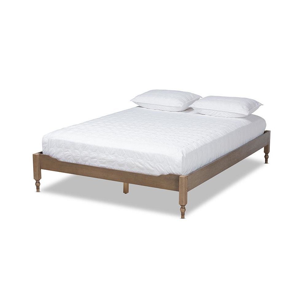 Bohemian Weathered Grey Oak Finished Wood Queen Size Platform Bed Frame. Picture 1