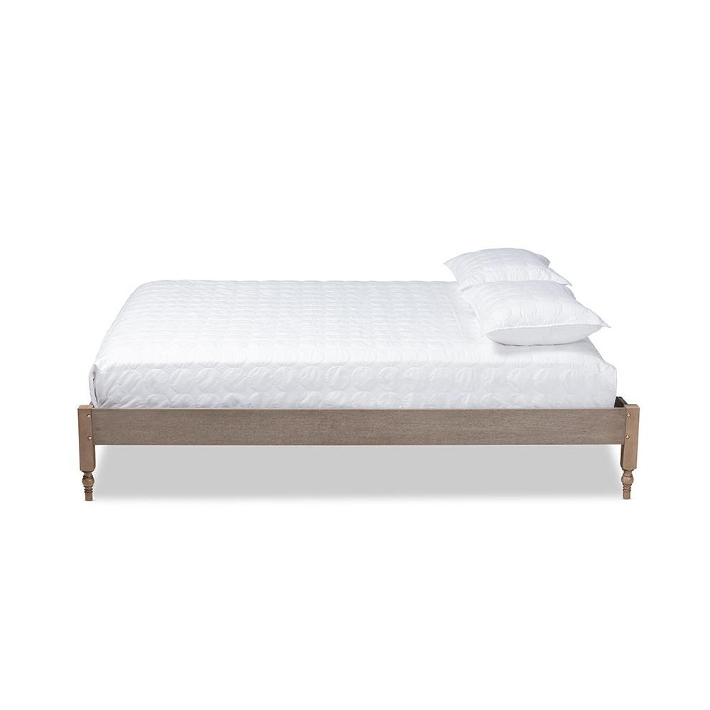 Bohemian Weathered Grey Oak Finished Wood Queen Size Platform Bed Frame. Picture 2