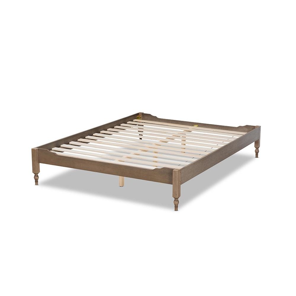 Bohemian Weathered Grey Oak Finished Wood Queen Size Platform Bed Frame. Picture 3