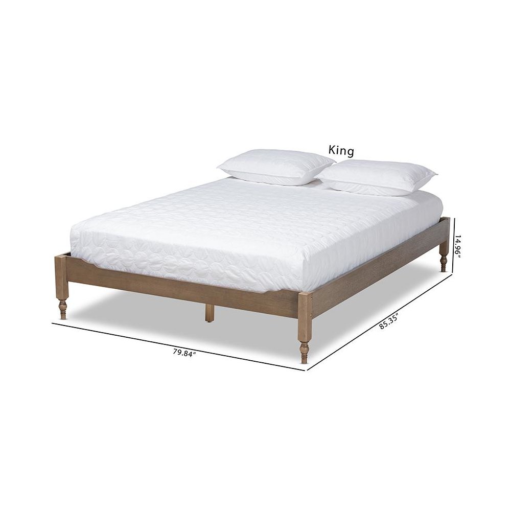 Bohemian Weathered Grey Oak Finished Wood Queen Size Platform Bed Frame. Picture 9