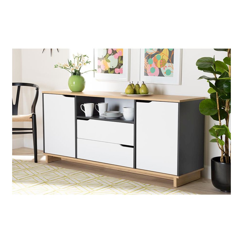 Reed Mid-Century Modern Multicolor 2-Door Wood Dining Room Sideboard. Picture 19