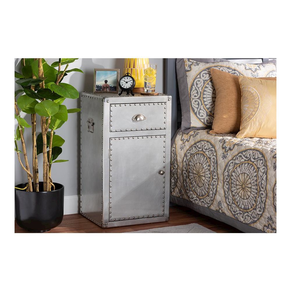 Baxton Studio Serge French Industrial Silver Metal 1-Door Accent Storage Cabinet. Picture 23