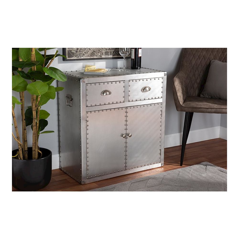 Baxton Studio Serge French Industrial Silver Metal 2-Door Accent Storage Cabinet. Picture 21