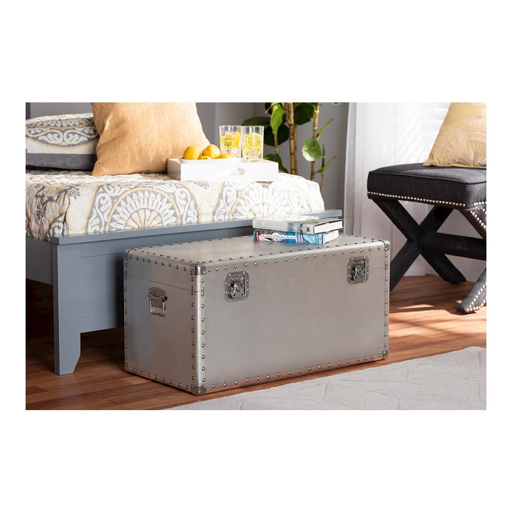 Baxton Studio Serge French Industrial Silver Metal Storage Trunk. Picture 21
