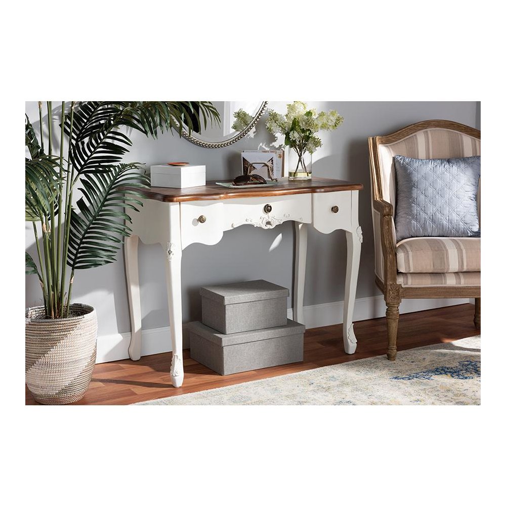 Brown Finished Small 3-Drawer Wood Console Table. Picture 19