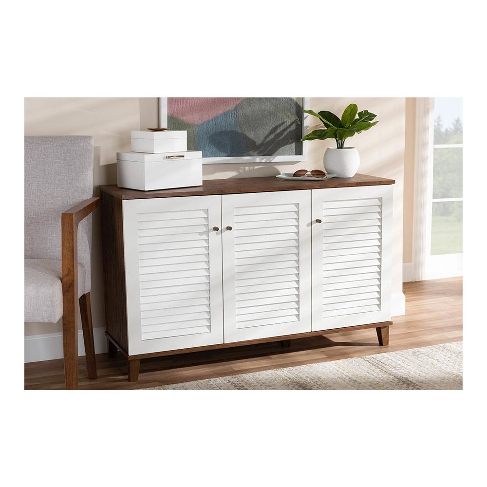 Walnut Finished 8-Shelf Wood Shoe Storage Cabinet. Picture 21