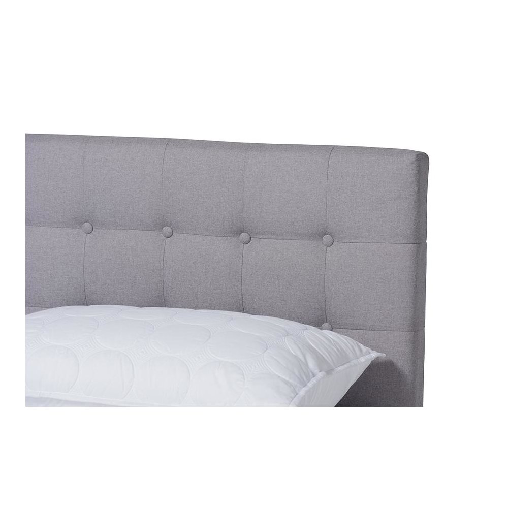 Light Grey Fabric Upholstered Walnut Brown Finished Wood Queen Size Platform Bed. Picture 4