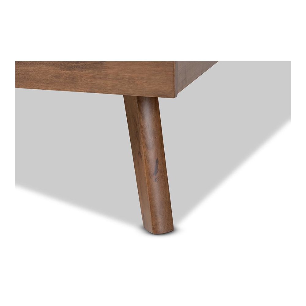 Light Grey Fabric Upholstered Walnut Brown Finished Wood Queen Size Platform Bed. Picture 5