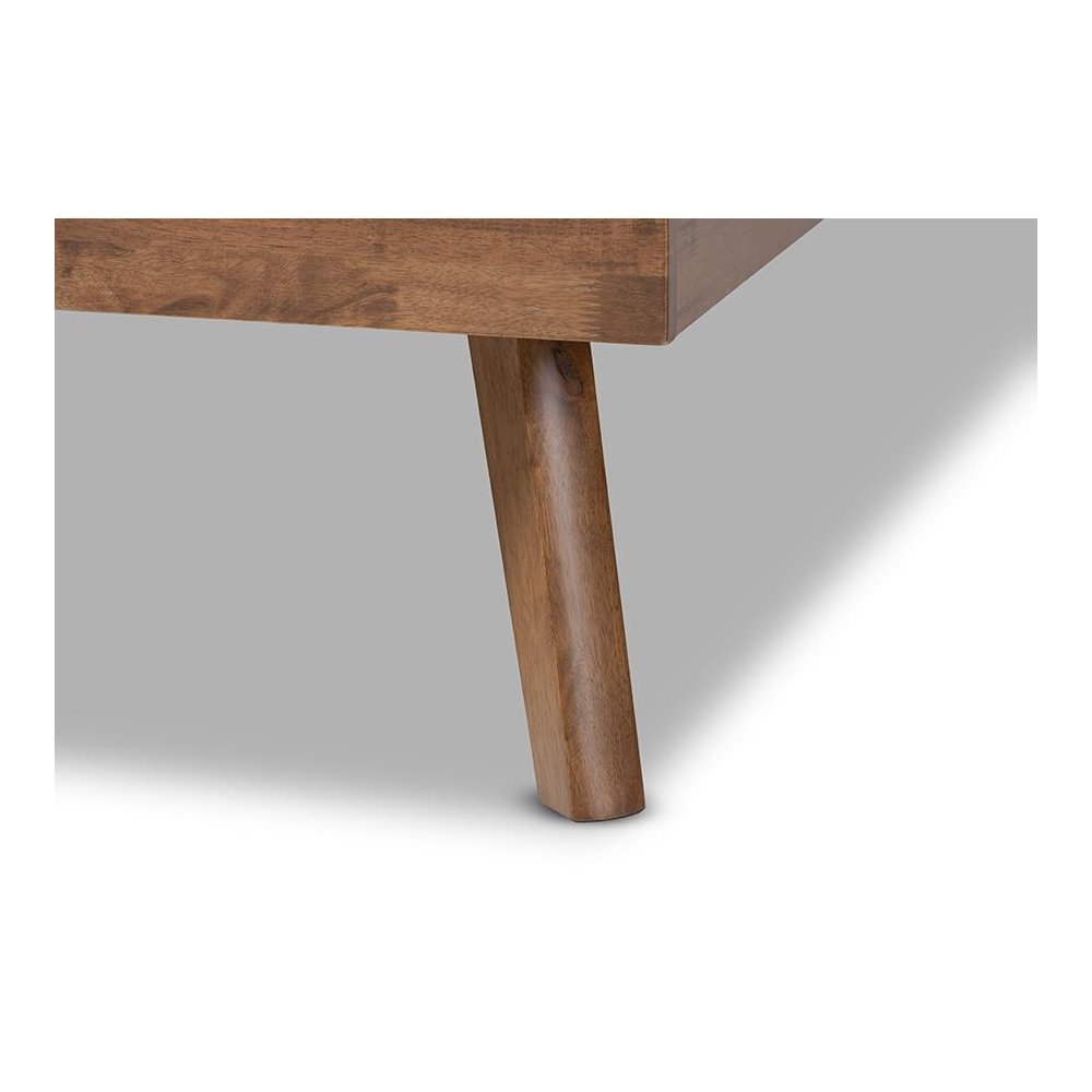 Dark Grey Fabric Upholstered Walnut Brown Finished Wood Queen Size Platform Bed. Picture 5