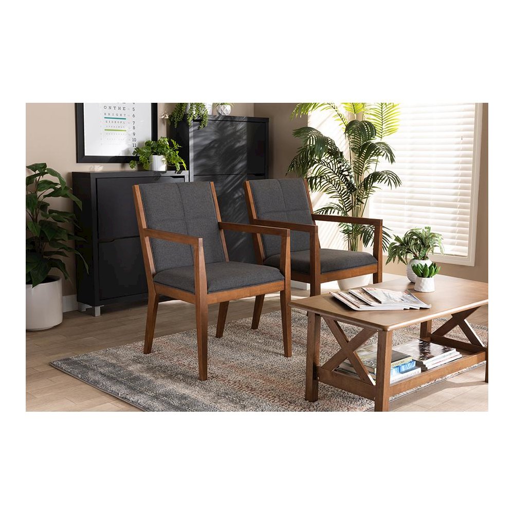 Baxton Studio Theresa Dark Grey and Walnut Effect 2-Piece Chair Set. Picture 19