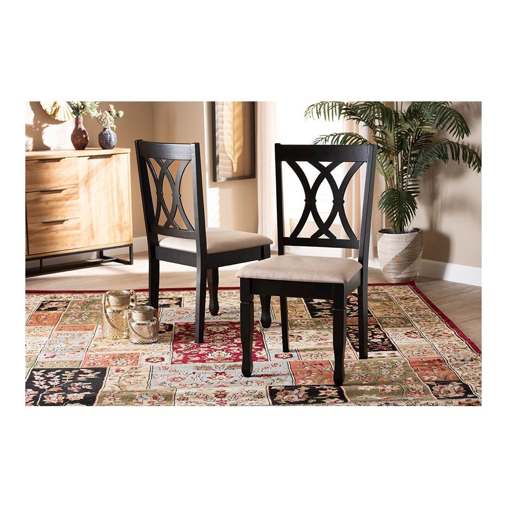 Fabric Upholstered Espresso Brown Finished Wood 2-Piece Dining Chair Set Set. Picture 17
