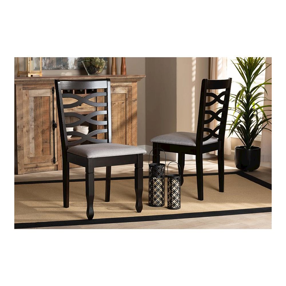 Grey Fabric Upholstered Espresso Brown Finished Wood 2-Piece Dining Chair Set. Picture 17