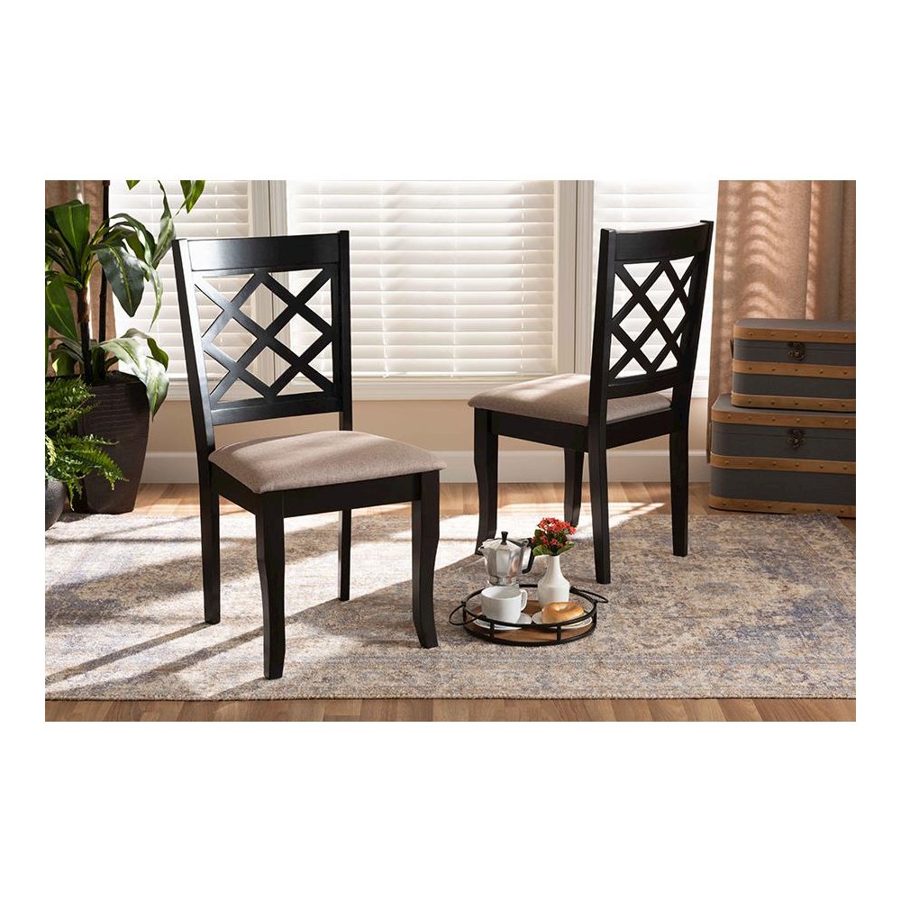 Sand Fabric Upholstered Dark Brown Finished 2-Piece Wood Dining Chair Set. Picture 17