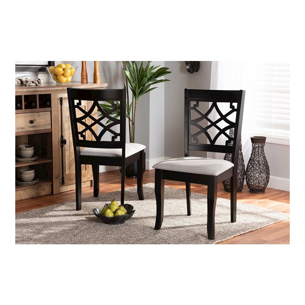 Grey Fabric Upholstered and Dark Brown Finished Wood 2-Piece Dining Chair Set. Picture 17