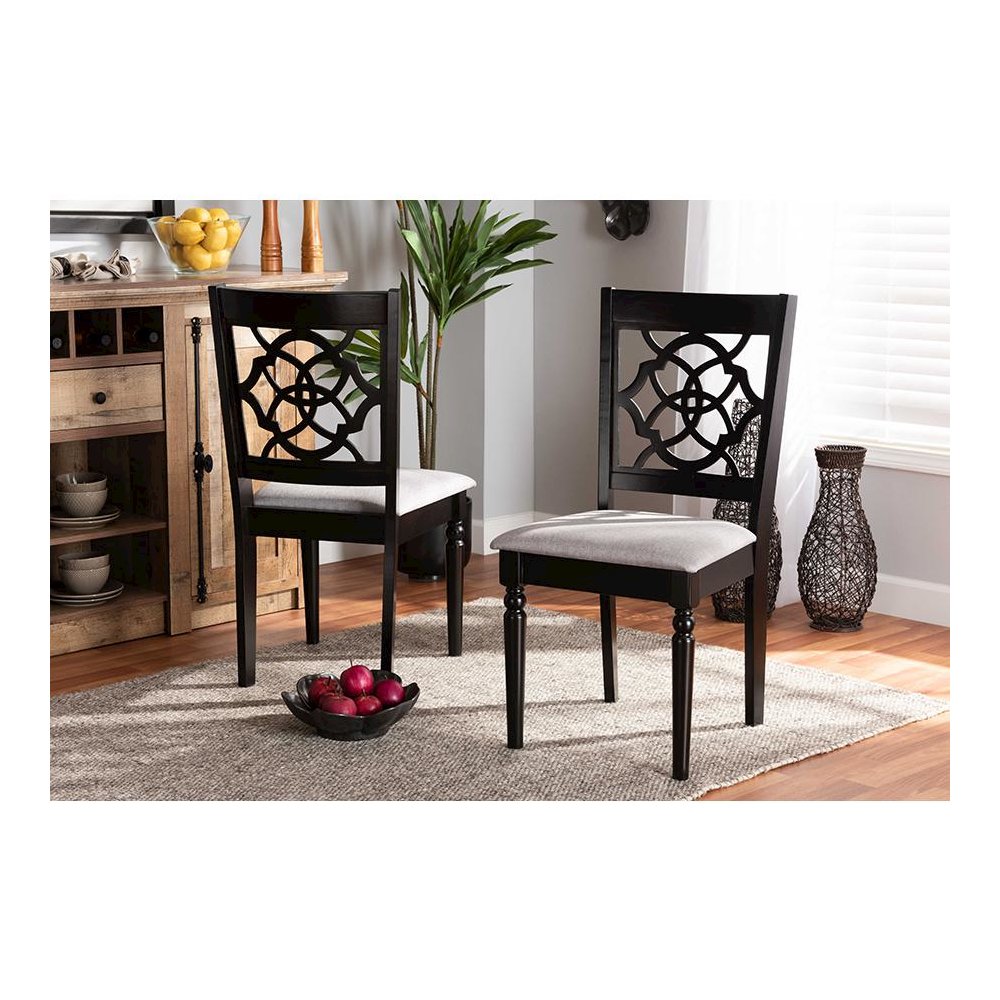 Grey Fabric Upholstered and Dark Brown Finished Wood 2-Piece Dining Chair Set. Picture 17