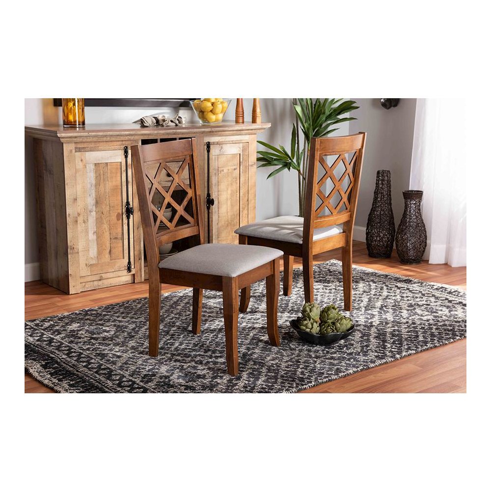 Grey Fabric Upholstered Walnut Finished Wood 2-Piece Dining Chair Set. Picture 17